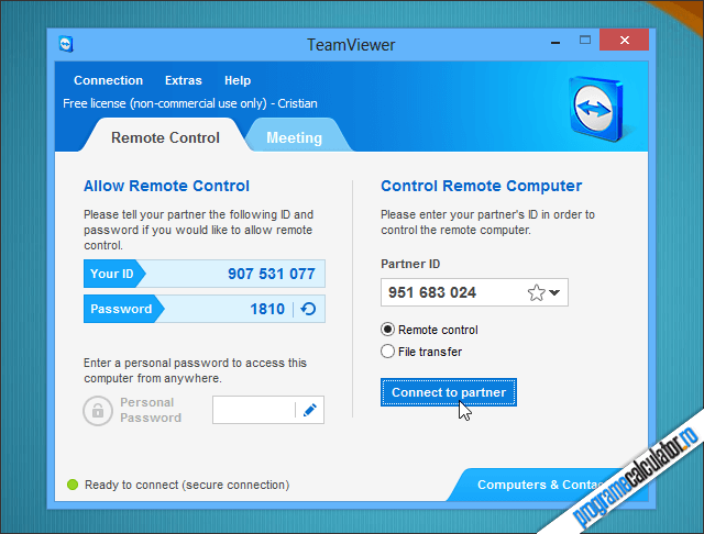 Connectare la alt calculator: Connect to partner