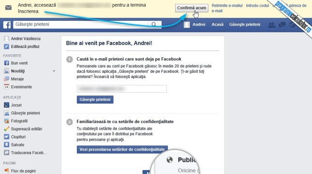confirmarea adresei de email pentru activarea contului facebook