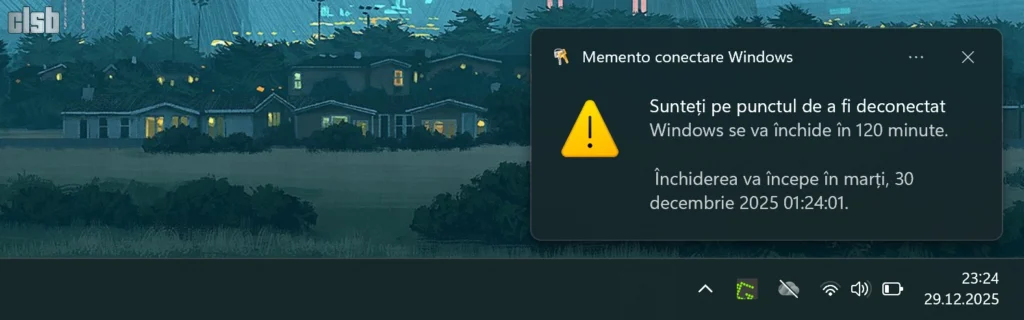 oprirea calculatorului a fost programată peste două ore