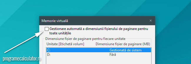 Gestionare automată a dimensiunii fișierului de paginare pentru toate unitățile