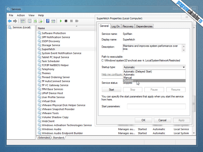 oprirea pornirii automate a serviciului superfetch