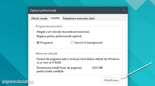 setari memorie virtuala