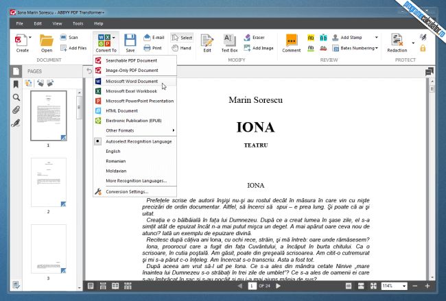 program de transformat PDF in Word - ABBY PDF Transformer