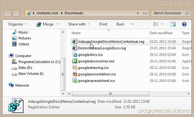 Instalare Google Docs în Meniul Contextual