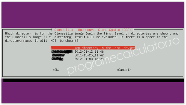 Locul pe Hard Disk / Partiție unde va fi salvată imaginea Backup (Clona)