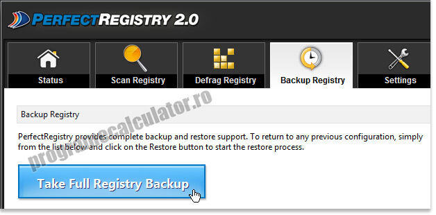 Fa un backup al registrului inainte de a-i aduce modificări