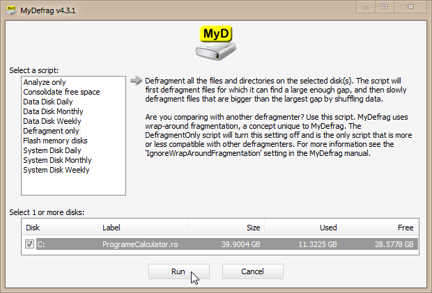 program defragmentare - MyDefrag