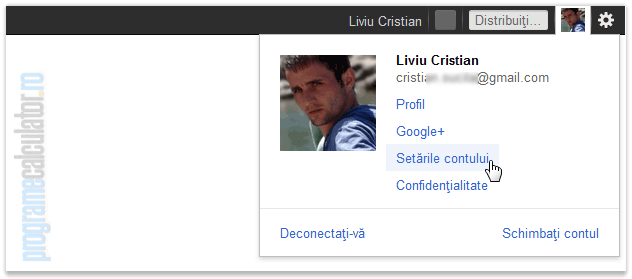 setarile contului Google