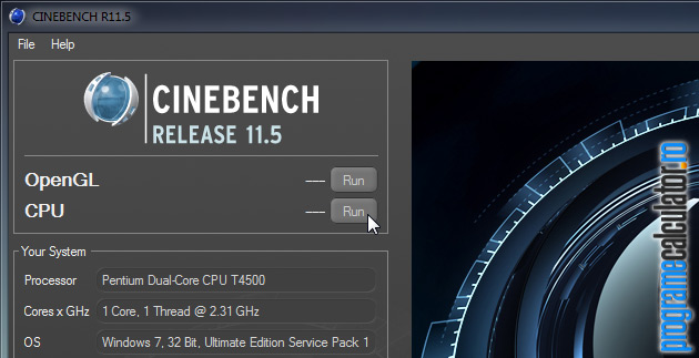 program de testat procesorul și placa video - Cinebench