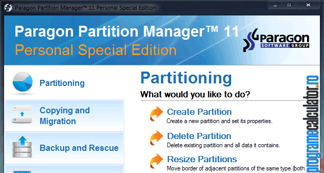 program redimensionat partitii