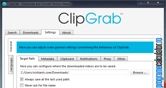 setari ClipGrab