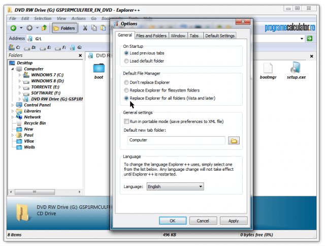 Explorer++ optiuni