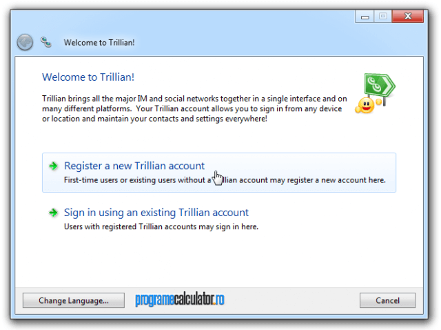 creare cont nou pe Trilian