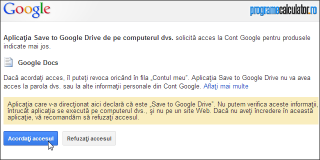 Acordați accesul extensiei Save to Google Drive