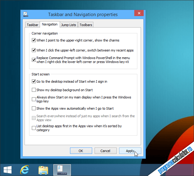Go to the desktop instead of start when I sign in