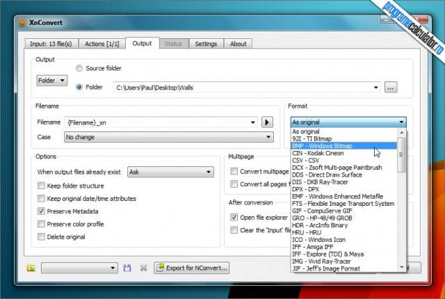 XnConver Formate disponibile
