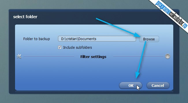 aomei backupper » browse » ok